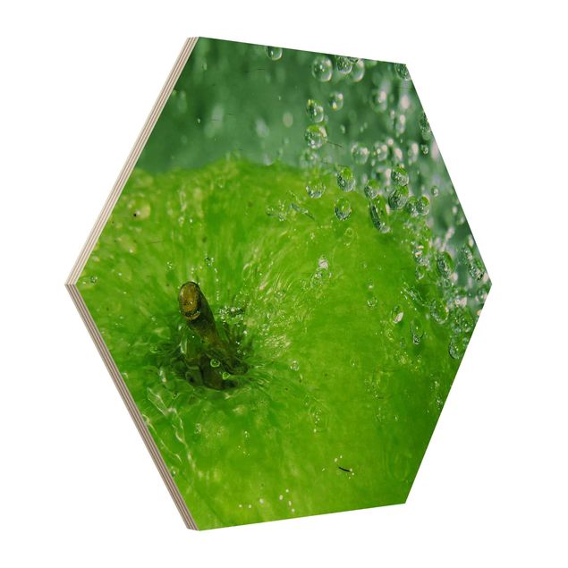 Hexagon Bild Holz - Green Apple