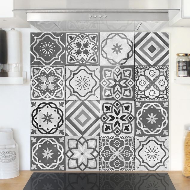 Decoración en la cocina Mediterranean Tile Pattern Grayscale