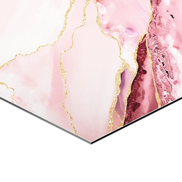 Cuadros Uta Naumann Abstract Mountains Pink With Golden Lines