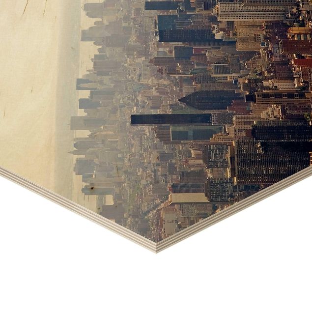 Hexagon Bild Holz - Der Morgen in New York