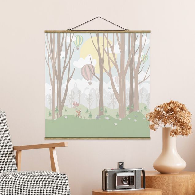 Decoración infantil pared Sun With Trees And Hot Air Balloons