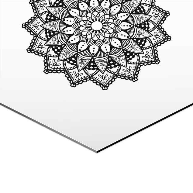 Cuadros hexagonales Mandala Hamsa Hand Lotus Set On White