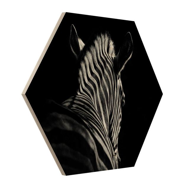 Hexagon Bild Holz - Dunkle Zebra Silhouette