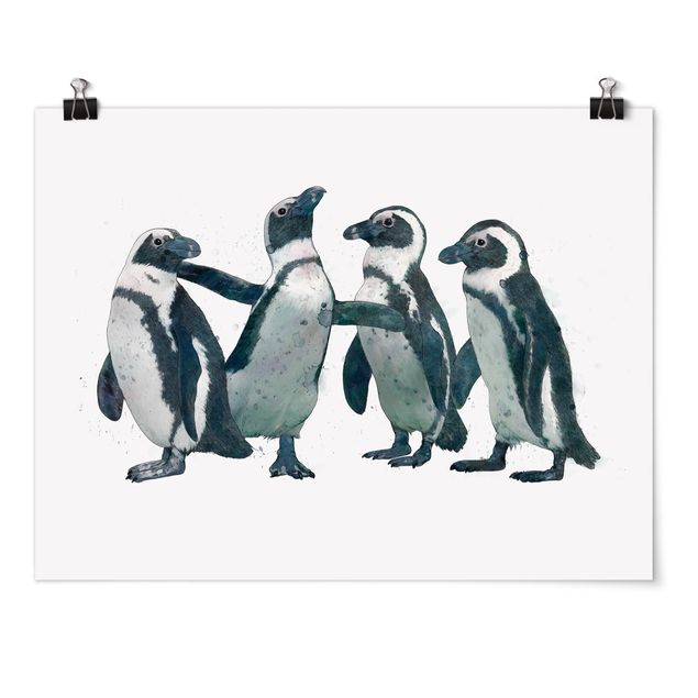 Láminas animales Illustration Penguins Black And White Watercolour