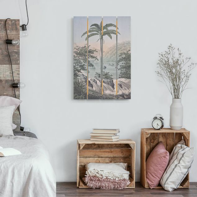cuadros de madera vintage Vintage Illustration - Landscape With Palm Tree