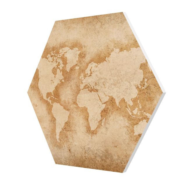 cuadro hexagonal Antique World Map