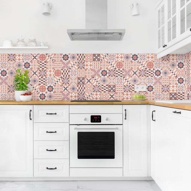 Salpicadero cocina adhesivo efecto teja Geometrical Tile Mix Orange