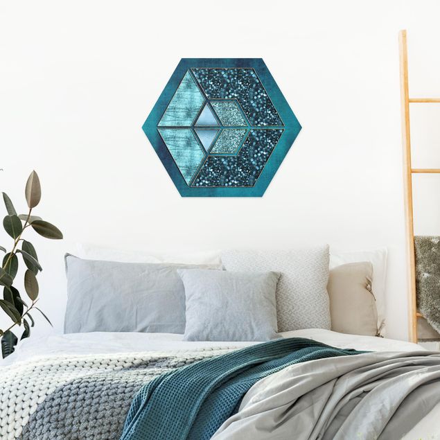Reproducciónes de cuadros Blue Hexagon With Gold Outline