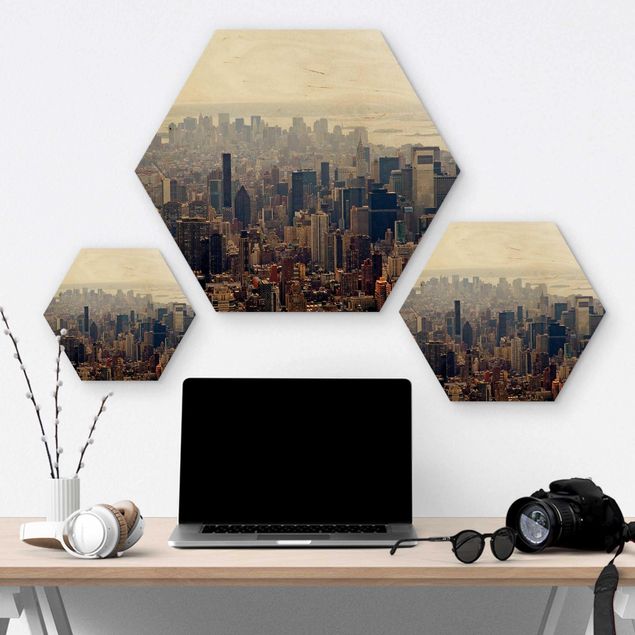 Hexagon Bild Holz - Der Morgen in New York