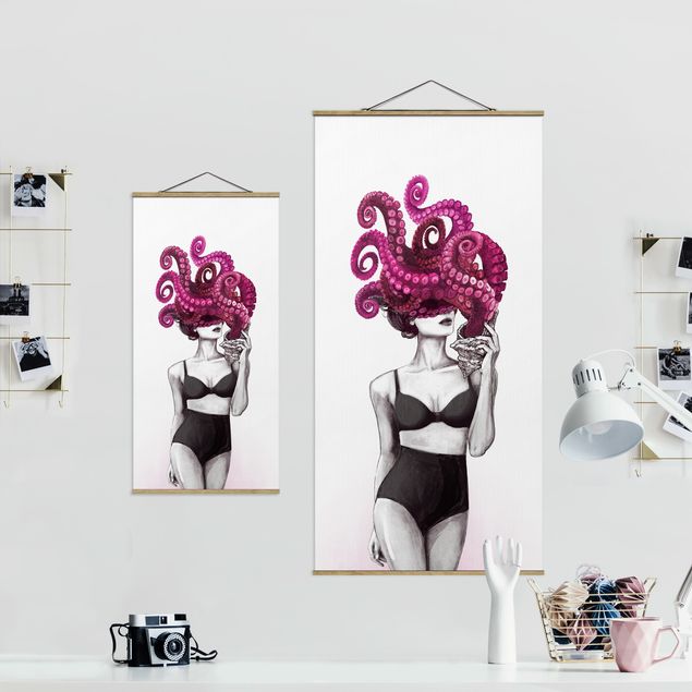 Cuadros Laura Graves Arte Illustration Woman In Underwear Black And White Octopus