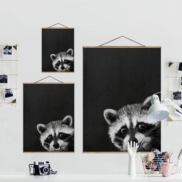 Cuadro negro Illustration Racoon Black And White Painting