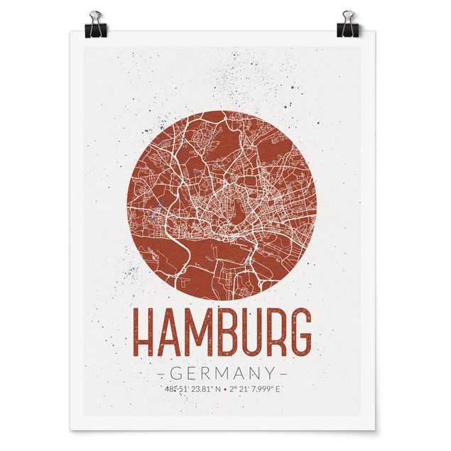 Póster mapamundi grande Hamburg City Map - Retro