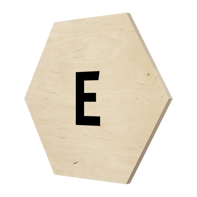 Hexagon Bild Holz - Buchstabe Weiß E