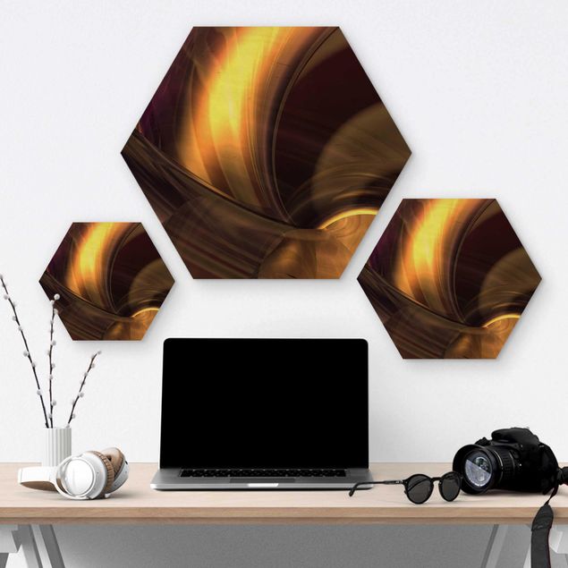 Hexagon Bild Holz - Enchanted Fire