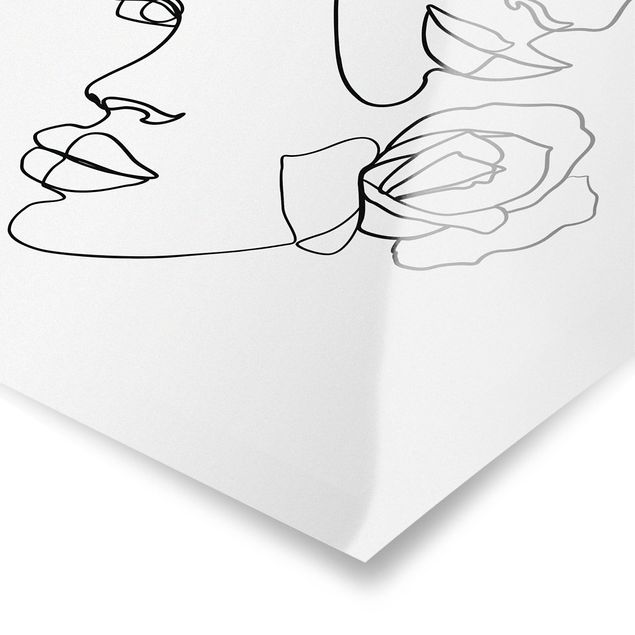 Cuadros a blanco y negro Line Art Faces Women Roses Black And White