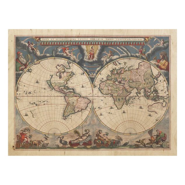cuadros de madera vintage Historic World Map Nova Et Accuratissima Of 1664