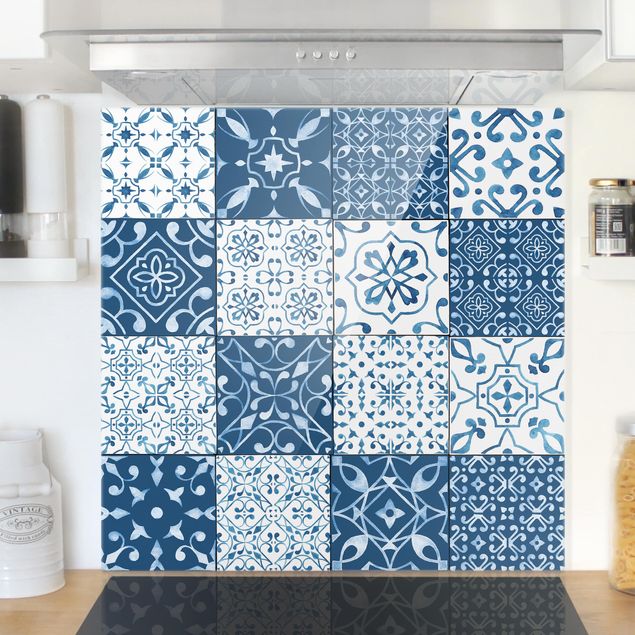 Decoración de cocinas Tile Pattern Mix Blue White