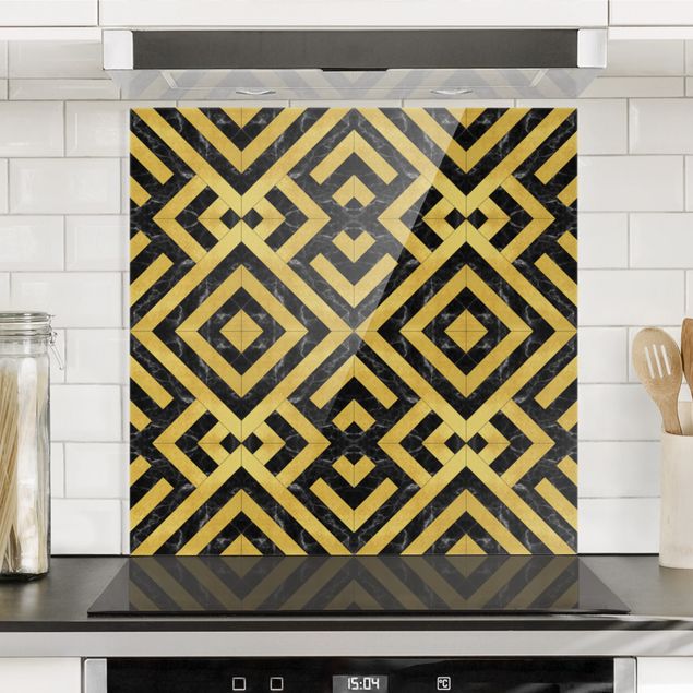 Decoración cocina Geometrical Tile Mix Art Deco Gold Black Marble