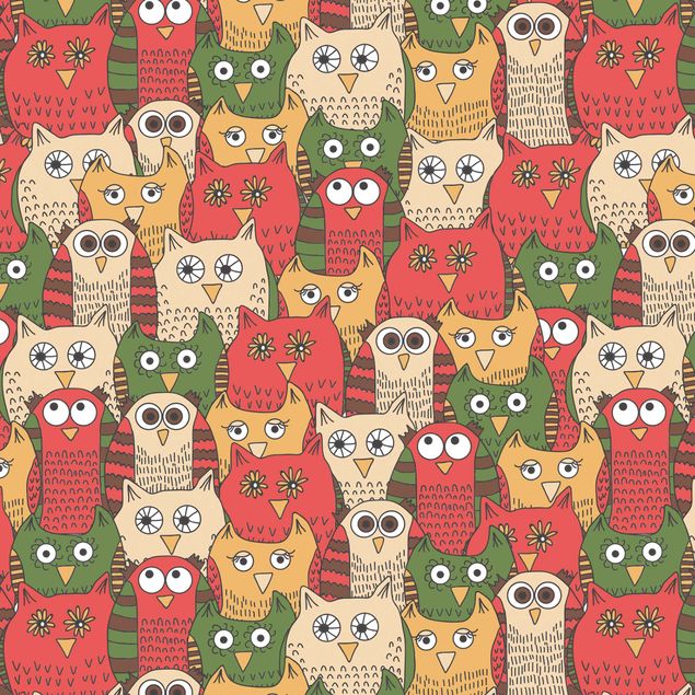 Laminas adhesivas pared Pattern With Funny Owls Red