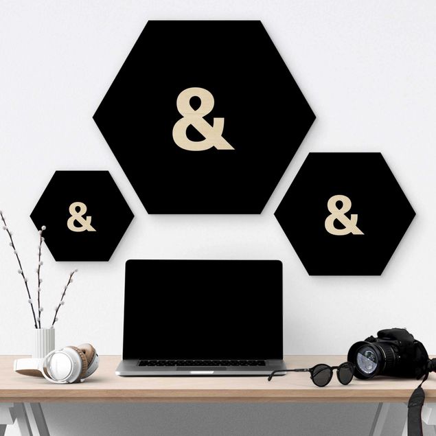 Hexagon Bild Holz - Buchstabe Schwarz &