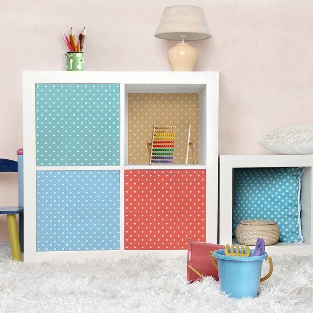 Papel adhesivo para muebles mate 4 Pastel Colours With White Dots - Turquoise Blue Yellow Red