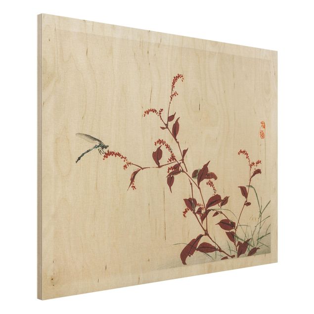 Decoración cocina Asian Vintage Drawing Red Branch With Dragonfly