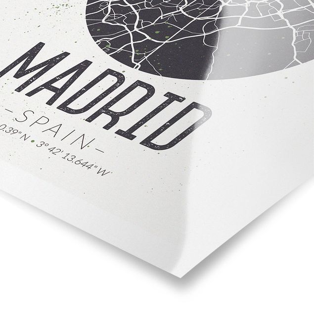 Cuadros modernos blanco y negro Madrid City Map - Retro