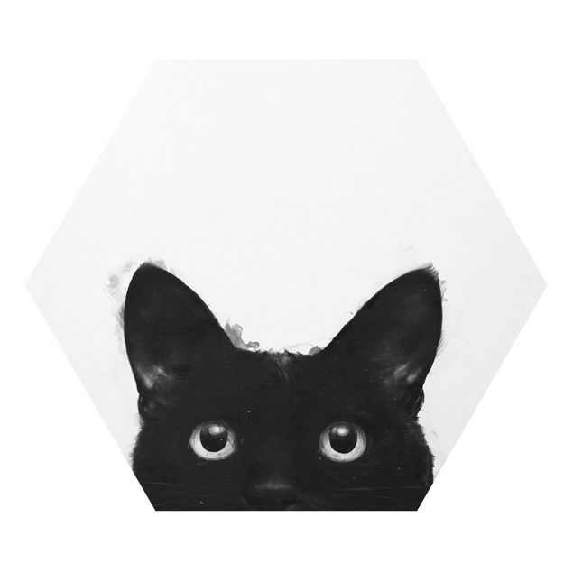 Cuadros animales Illustration Black Cat On White Painting