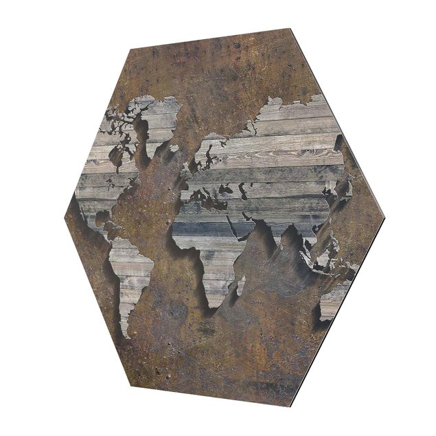 Cuadros decorativos Wooden Grid World Map