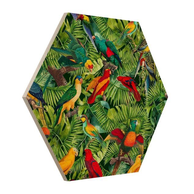Cuadros de plantas Colorful Collage - Parrot In The Jungle