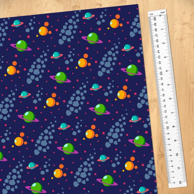Laminas adhesivas pared Space Children Pattern With Planets And Stars