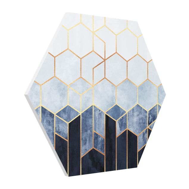 Cuadros abstractos Golden Hexagons Blue White