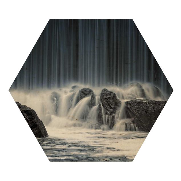 Hexagon Bild Holz - Wasserfall in Finnland