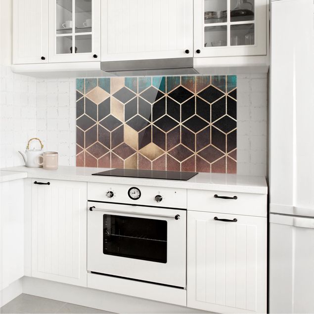 Panel antisalpicaduras cocina patrones Turquoise Rose Golden Geometry