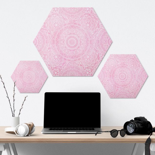 cuadro hexagonal Pattern Mandala Light Pink