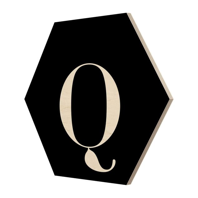 Hexagon Bild Holz - Buchstabe Serif Schwarz Q