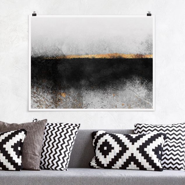 Láminas blanco y negro para enmarcar Abstract Golden Horizon Black And White