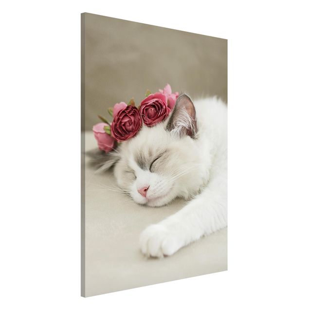 Decoración infantil pared Sleeping Cat with Roses