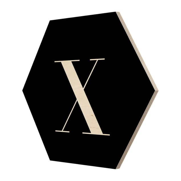 Hexagon Bild Holz - Buchstabe Serif Schwarz X