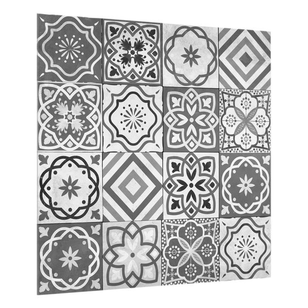 Salpicadero cocina cristal Mediterranean Tile Pattern Grayscale