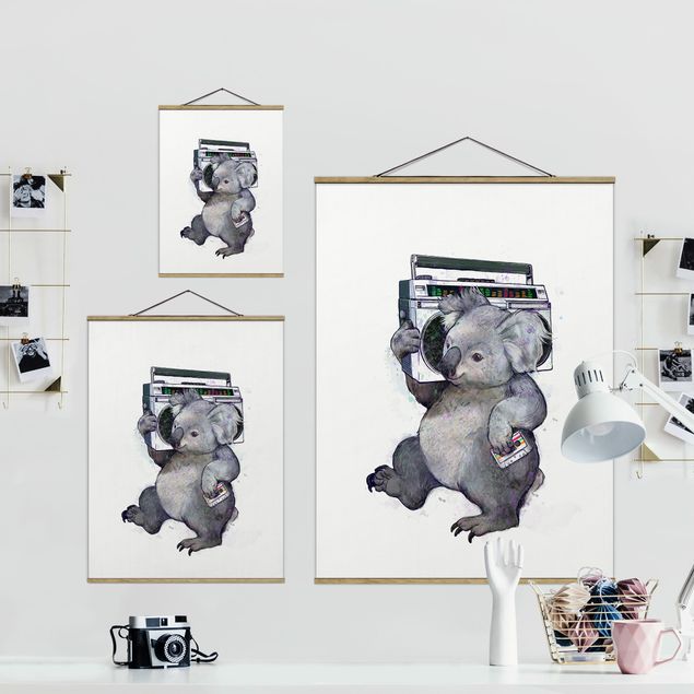 Cuadros de animales Illustration Koala With Radio Painting