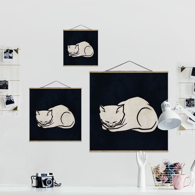 Cuadros modernos blanco y negro Sleeping Cat Illustration