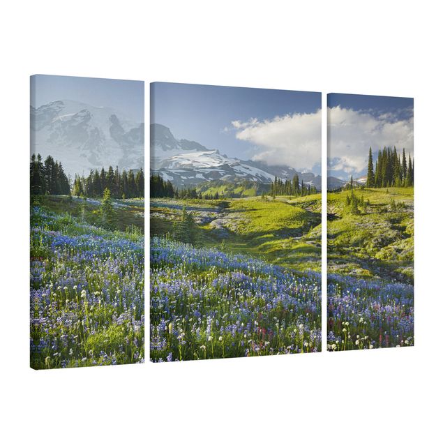 Cuadros de paisajes de montañas Mountain Meadow With Flowers In Front Of Mt. Rainier