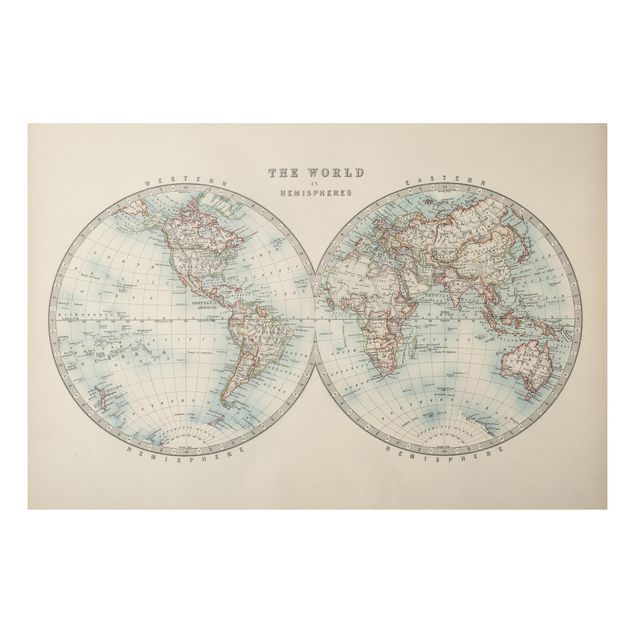 Cuadro mapa del mundo Vintage World Map The Two Hemispheres