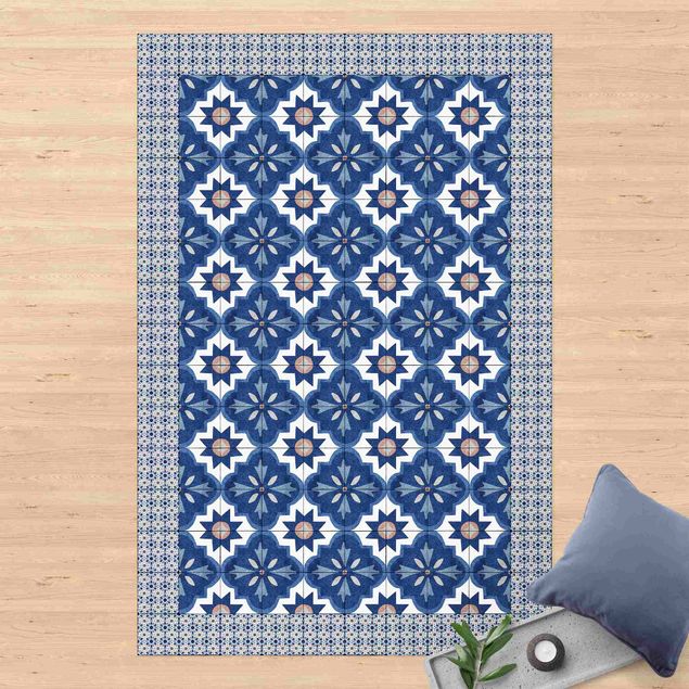 Alfombras para exterior Moroccan Tiles Watercolour Blue With Tile Frame