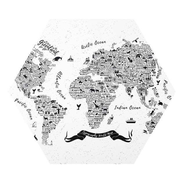 Cuadros a blanco y negro Typography World Map White