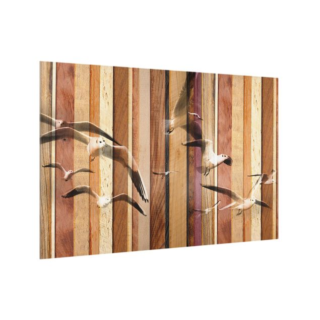 Panel antisalpicaduras cocina efecto madera Seagulls