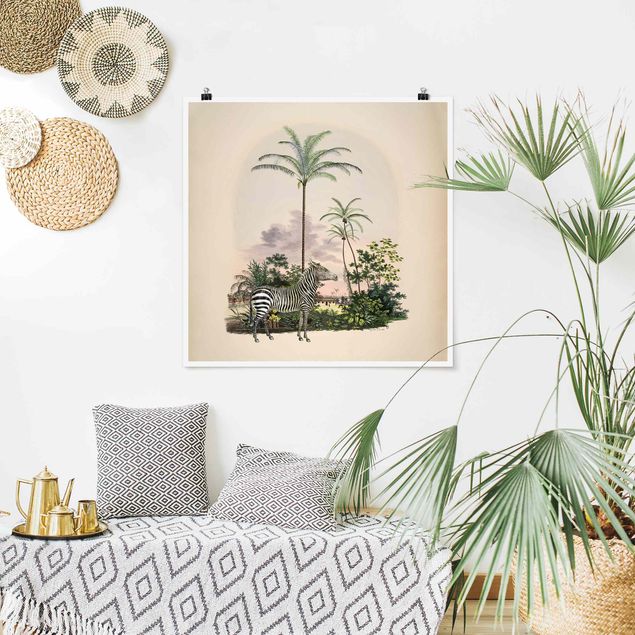 Cuadros de paisajes naturales  Zebra Front Of Palm Trees Illustration
