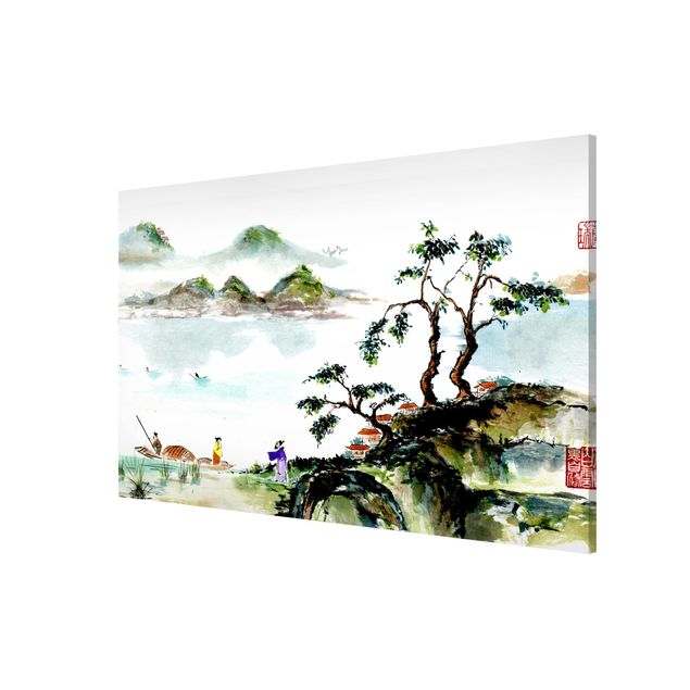 Cuadros paisajes Japanese Watercolour Drawing Lake And Mountains