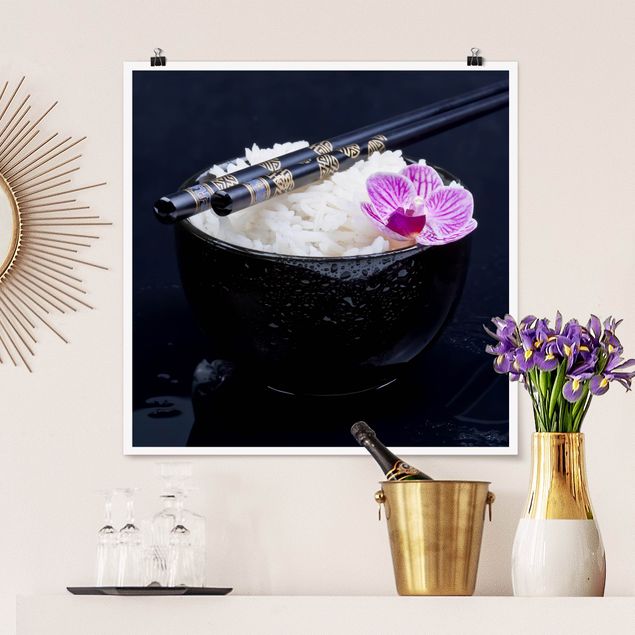 Decoración de cocinas Rice Bowl With Orchid